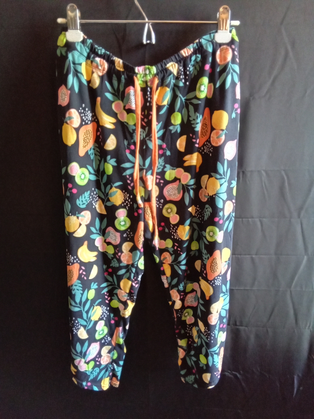 Cuddl Duds Black Fruit & Leaf Print Pajama Pants